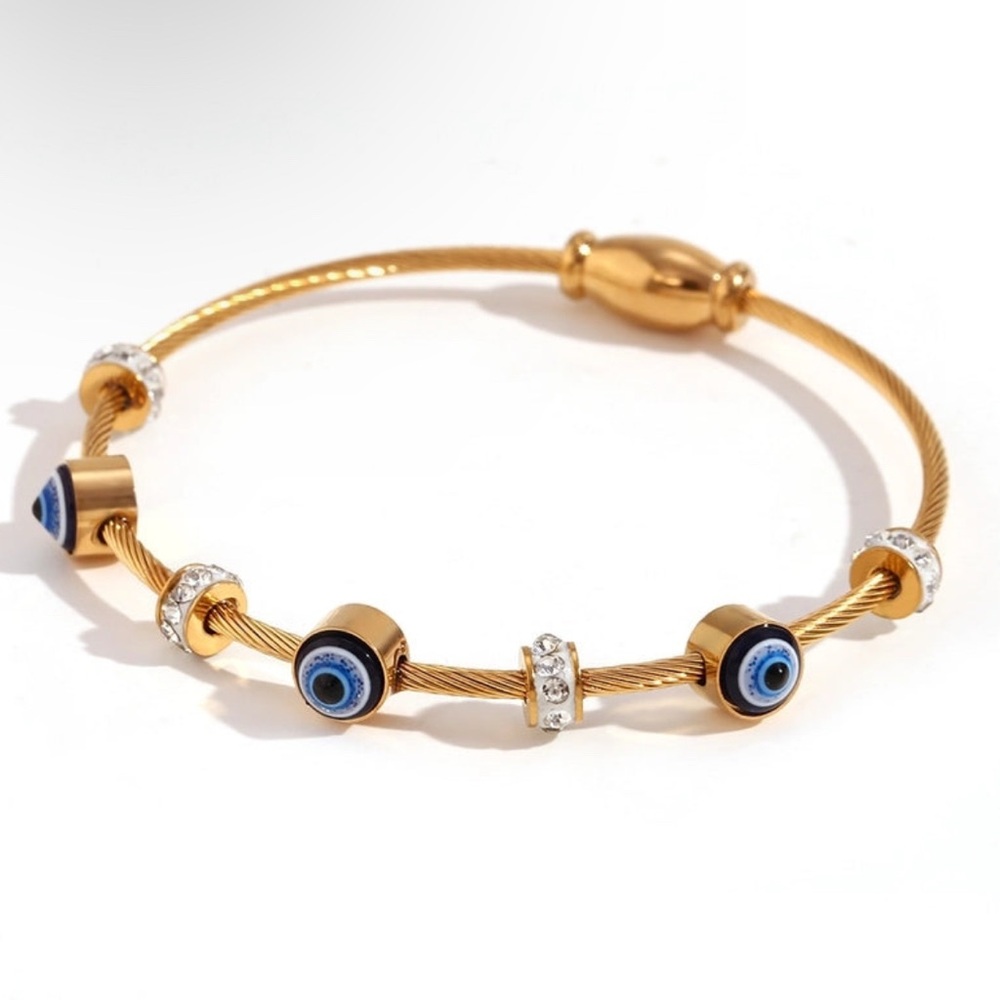 Devils Eye Classic 18k plated Stainless Steel Bangle with Rhinestones